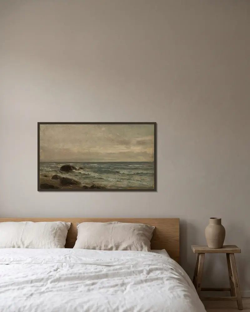 Strandparti, Jæren av Amaldus Nielsen inramad på en vägg