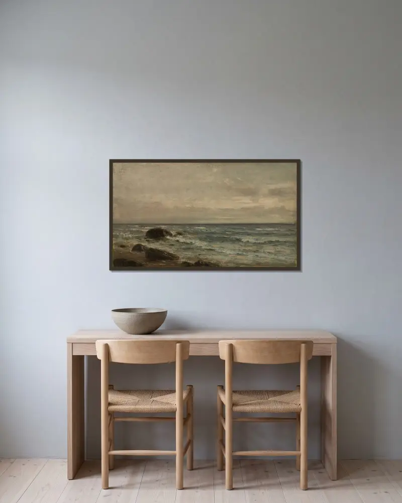 Strandparti, Jæren av Amaldus Nielsen inramad på en vägg