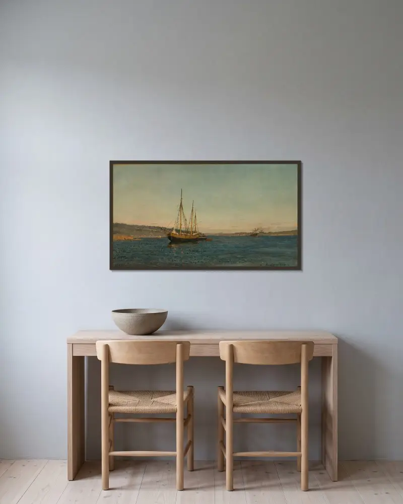 Svenske fiskere, Hvaler av Amaldus Nielsen inramad på en vägg