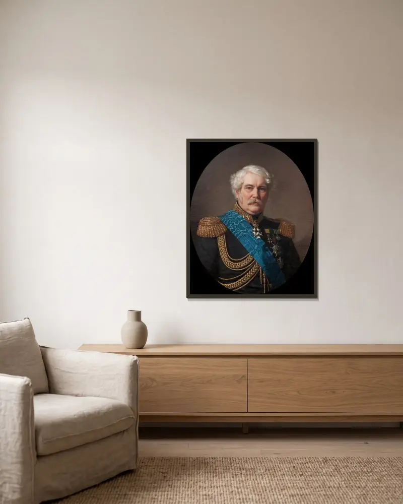 Johan Peter Lefrén, 1784-1862 av Amalia Lindegren inramad på en vägg