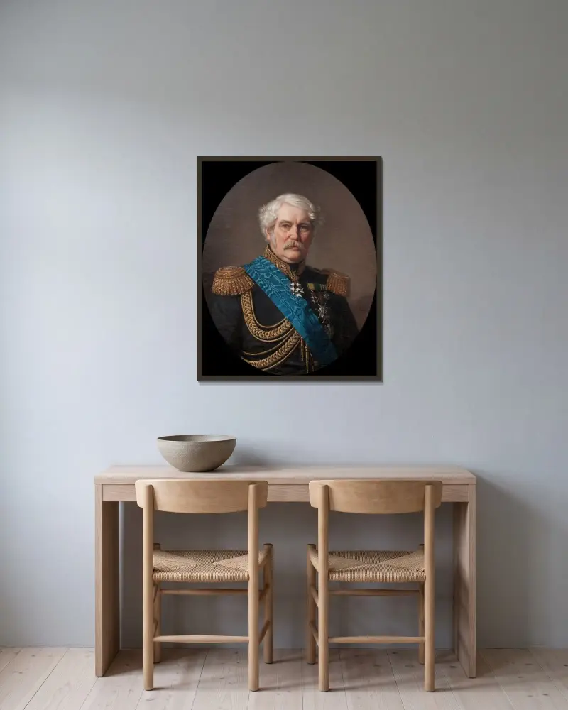 Johan Peter Lefrén, 1784-1862 av Amalia Lindegren inramad på en vägg
