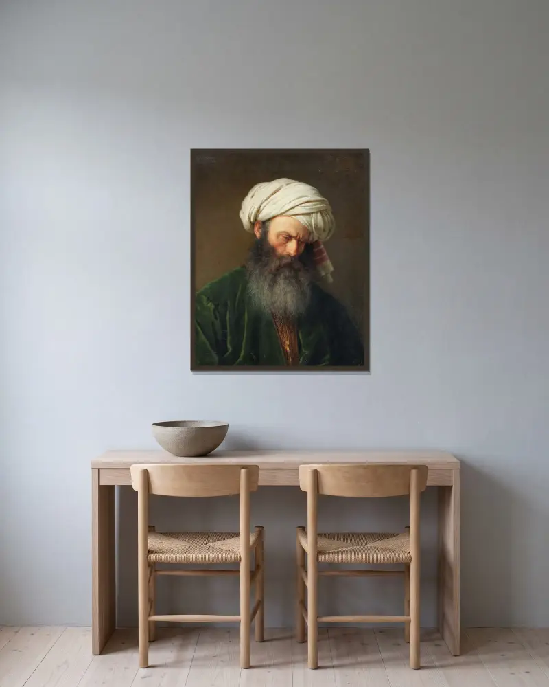 Studie av man i turkisk dräkt av Amalia Lindegren inramad på en vägg