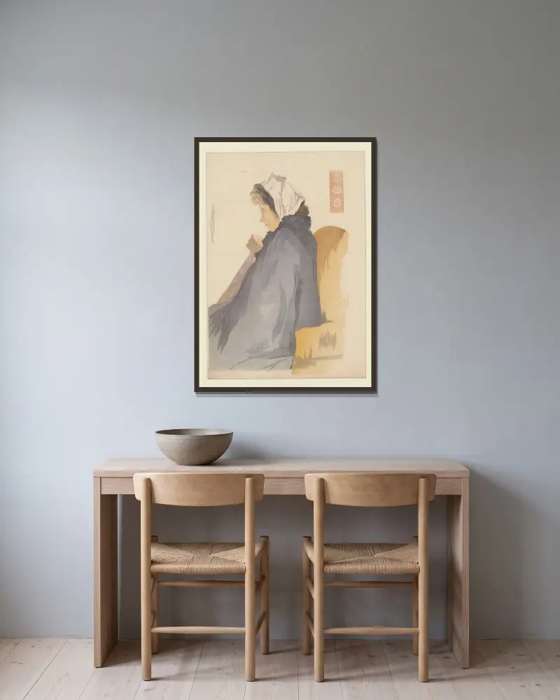 Femme cousant (Mlle Miller-Verghy, de Bucarest). av Amédée Joyau inramad på en vägg