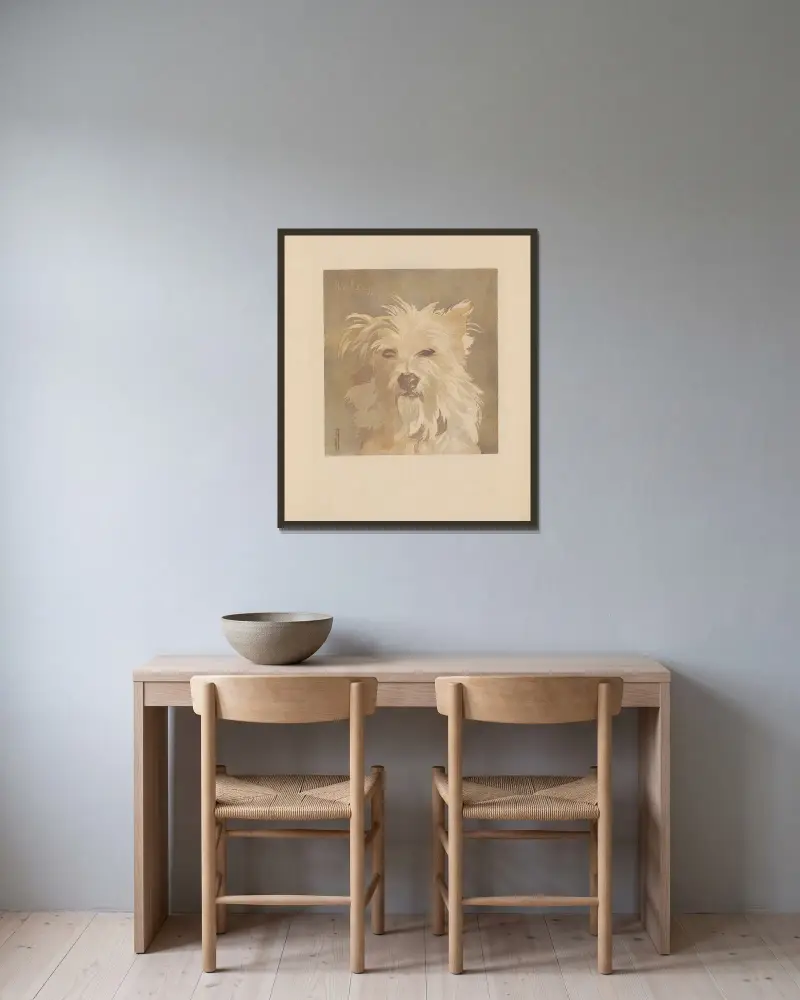 Nicolas ; (Tête de chien) av Amédée Joyau inramad på en vägg