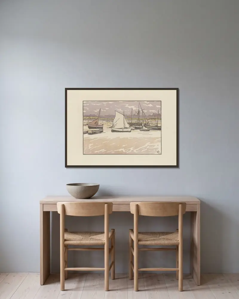 Roscoff, sztormowa pogoda, odpływ, Amédée Joyau w ramie na ścianie