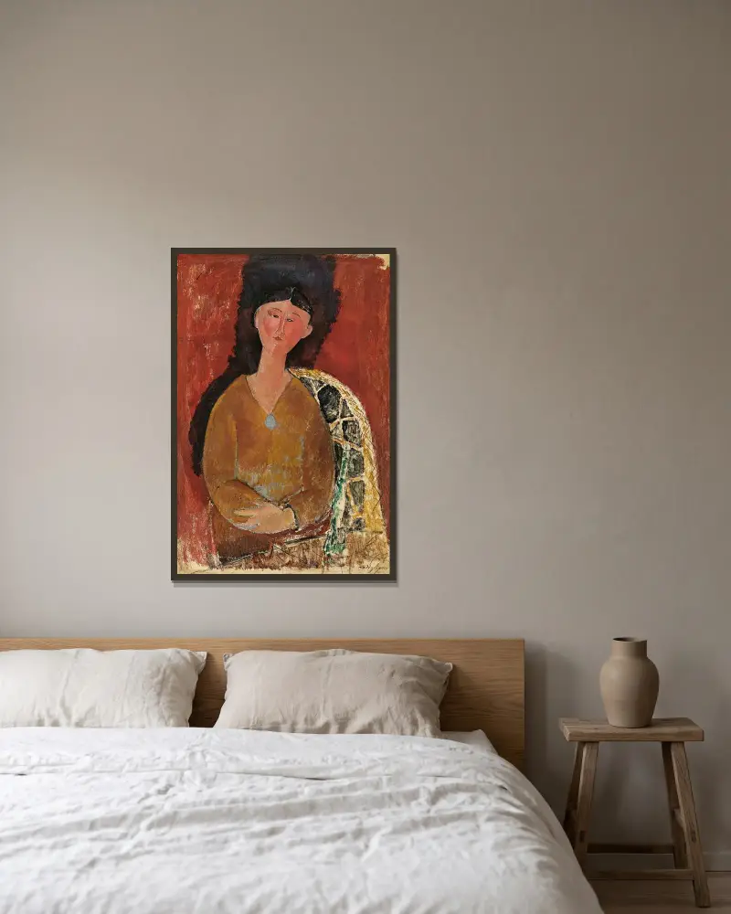 Beatrice Hastings assise av Amedeo Modigliani inramad på en vägg