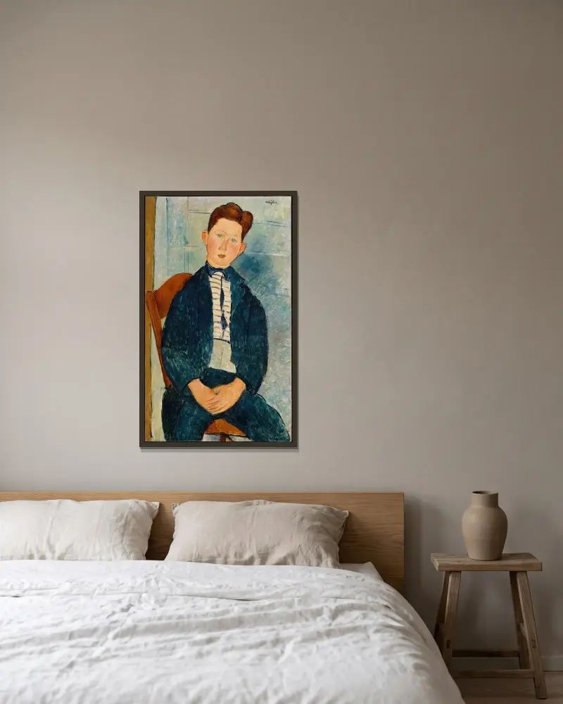 Boy in a Striped Sweater av Amedeo Modigliani inramad på en vägg