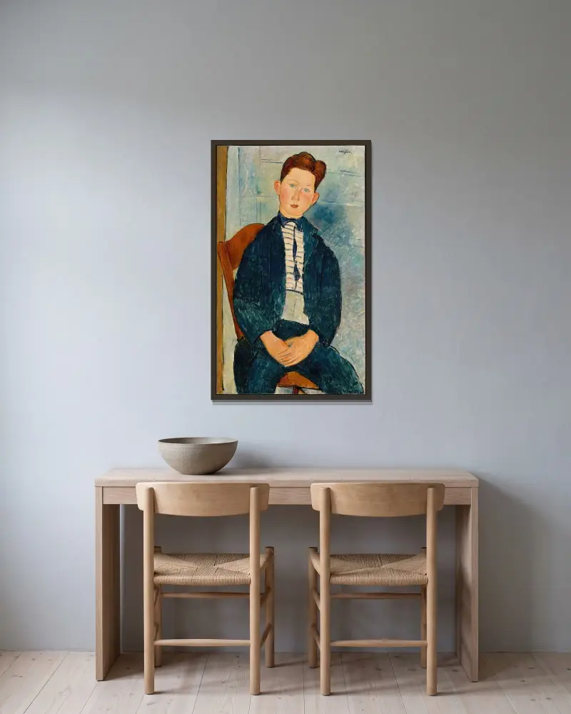 Boy in a Striped Sweater av Amedeo Modigliani inramad på en vägg