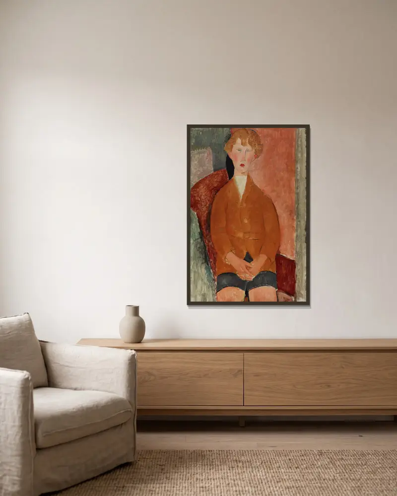 Junge in kurzen Hosen von Amedeo Modigliani gerahmt an einer Wand