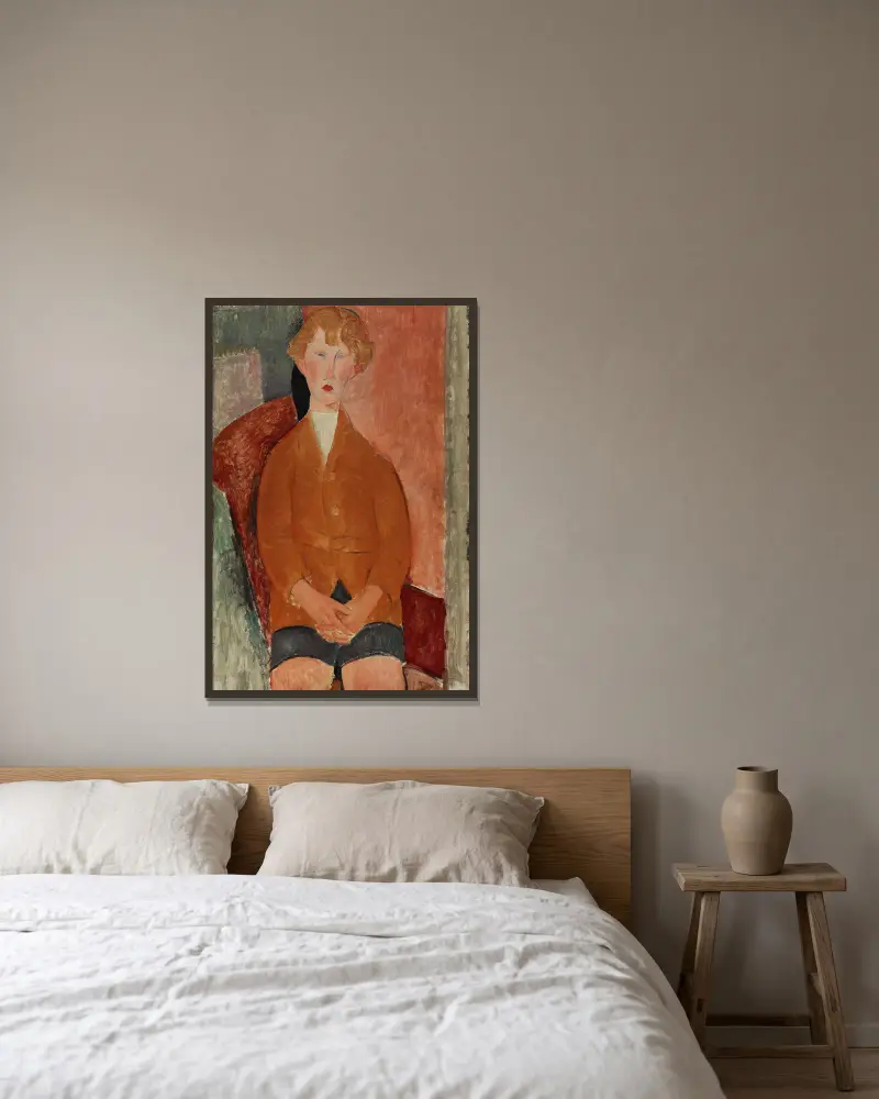 Junge in kurzen Hosen von Amedeo Modigliani gerahmt an einer Wand