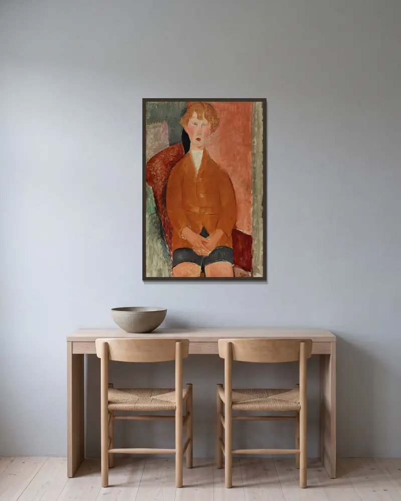 Junge in kurzen Hosen von Amedeo Modigliani gerahmt an einer Wand