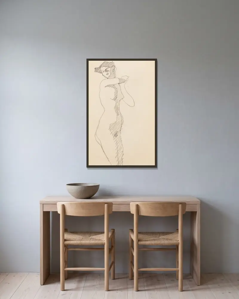 Femme nue debout, 1905 – nr 6 av Amedeo Modigliani inramad på en vägg