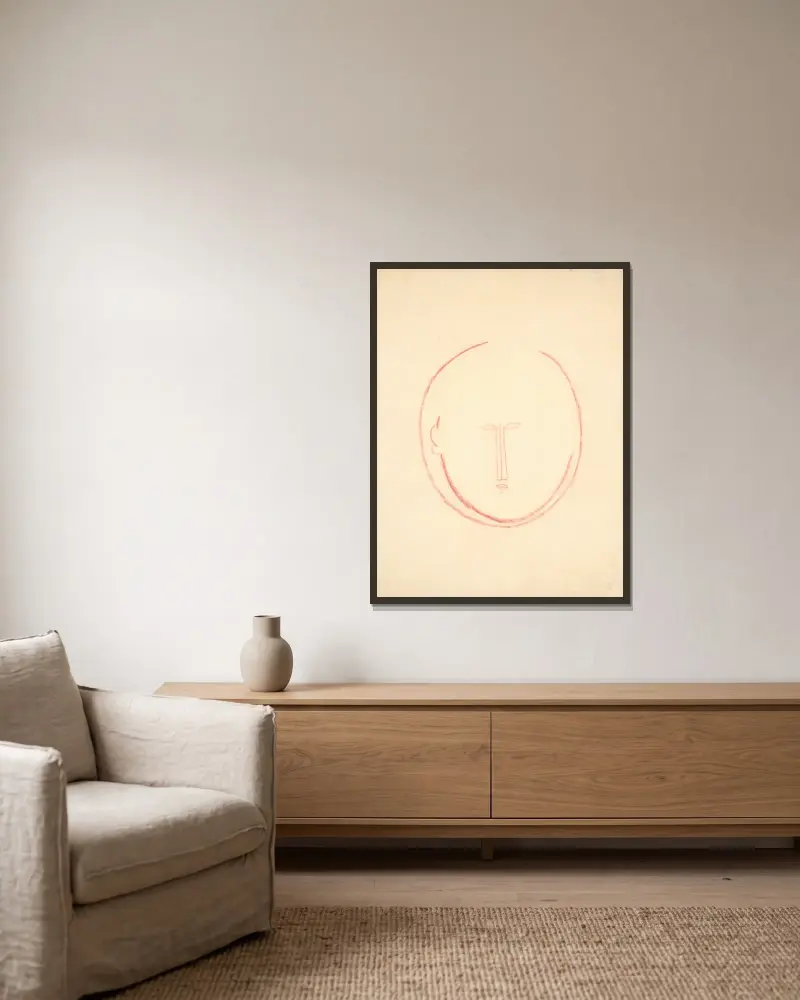 Frontaler runder Kopf von Amedeo Modigliani gerahmt an einer Wand