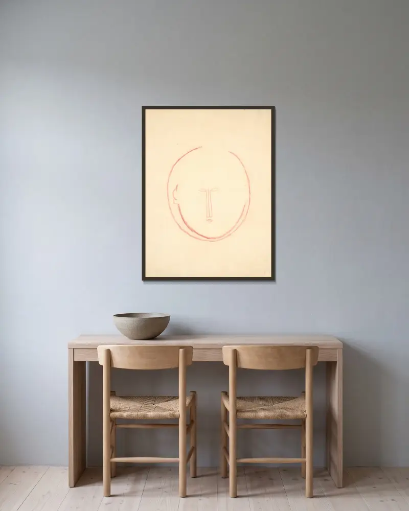 Frontaler runder Kopf von Amedeo Modigliani gerahmt an einer Wand