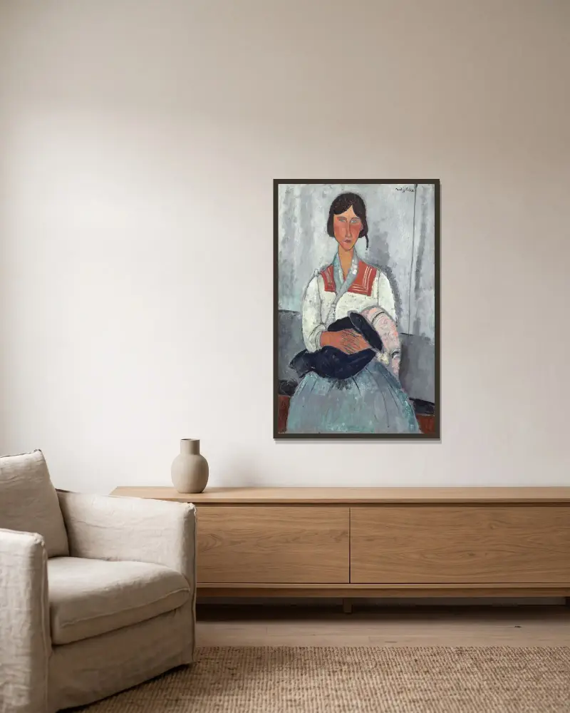 Gypsy Woman with Baby av Amedeo Modigliani inramad på en vägg