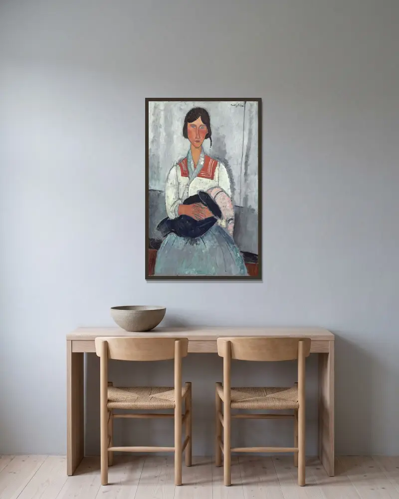 Gypsy Woman with Baby av Amedeo Modigliani inramad på en vägg