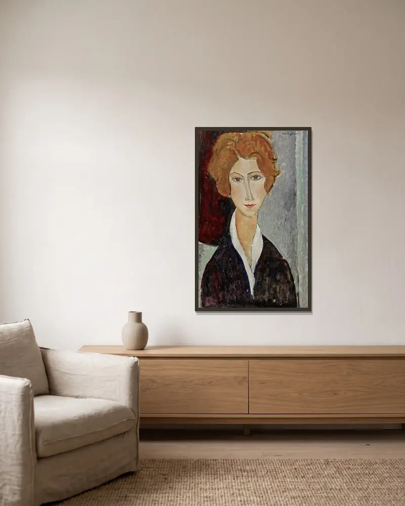 Portrait De Femme, 1917 av Amedeo Modigliani inramad på en vägg