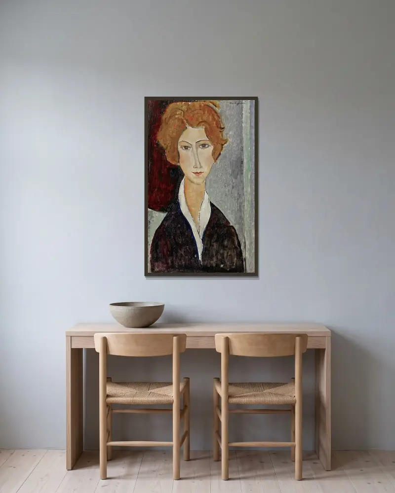 Portrait De Femme, 1917 av Amedeo Modigliani inramad på en vägg