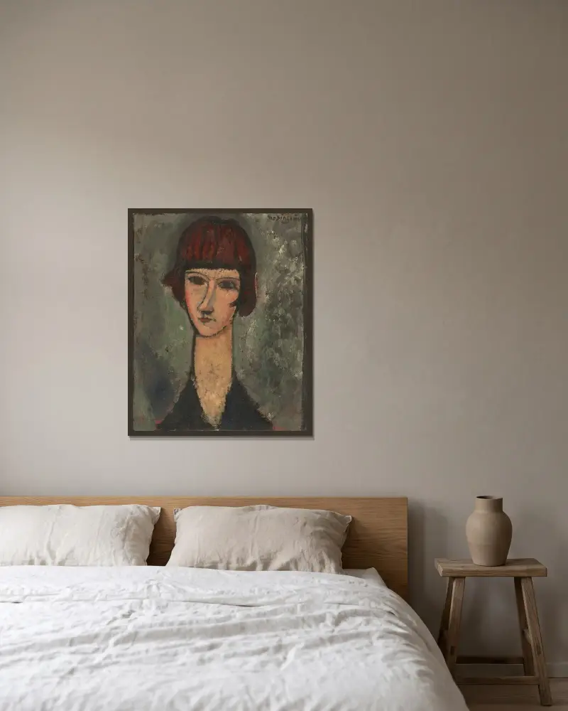 Portrait of a Woman, 1917 – nr 2 av Amedeo Modigliani inramad på en vägg