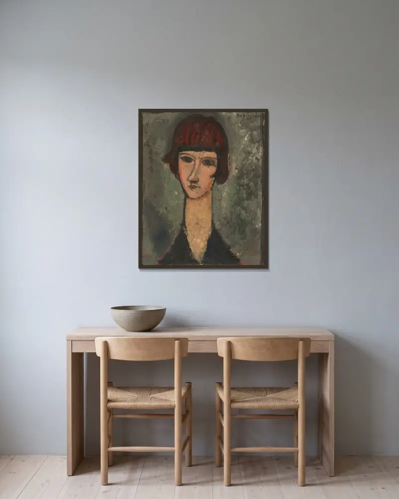 Portrait of a Woman, 1917 – nr 2 av Amedeo Modigliani inramad på en vägg