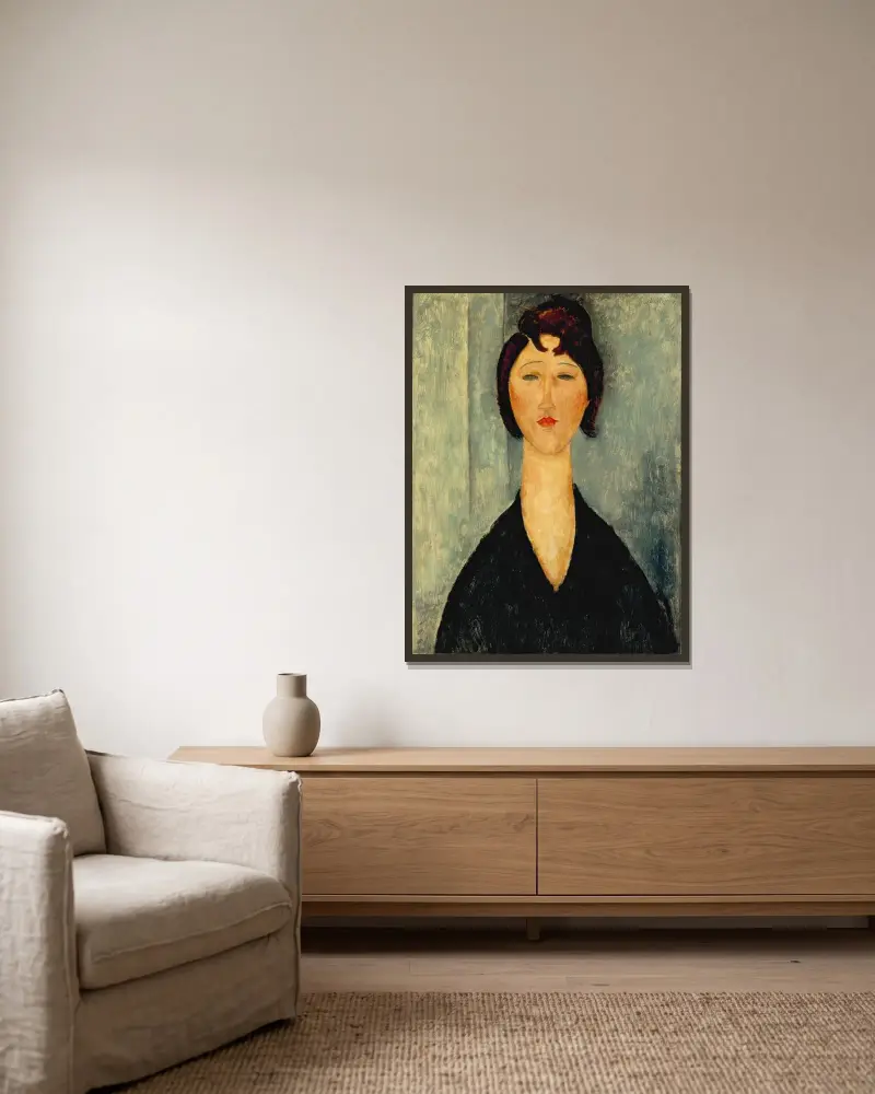 Portrait of a Young Woman, 1918 – nr 1 av Amedeo Modigliani inramad på en vägg