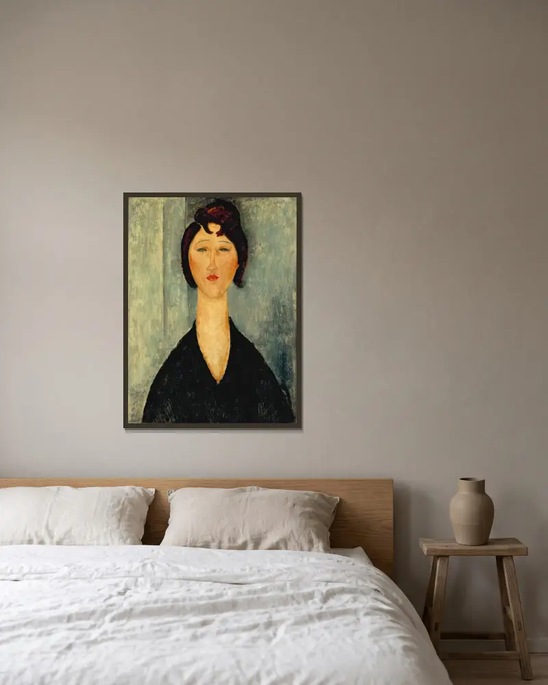 Portrait of a Young Woman, 1918 – nr 1 av Amedeo Modigliani inramad på en vägg