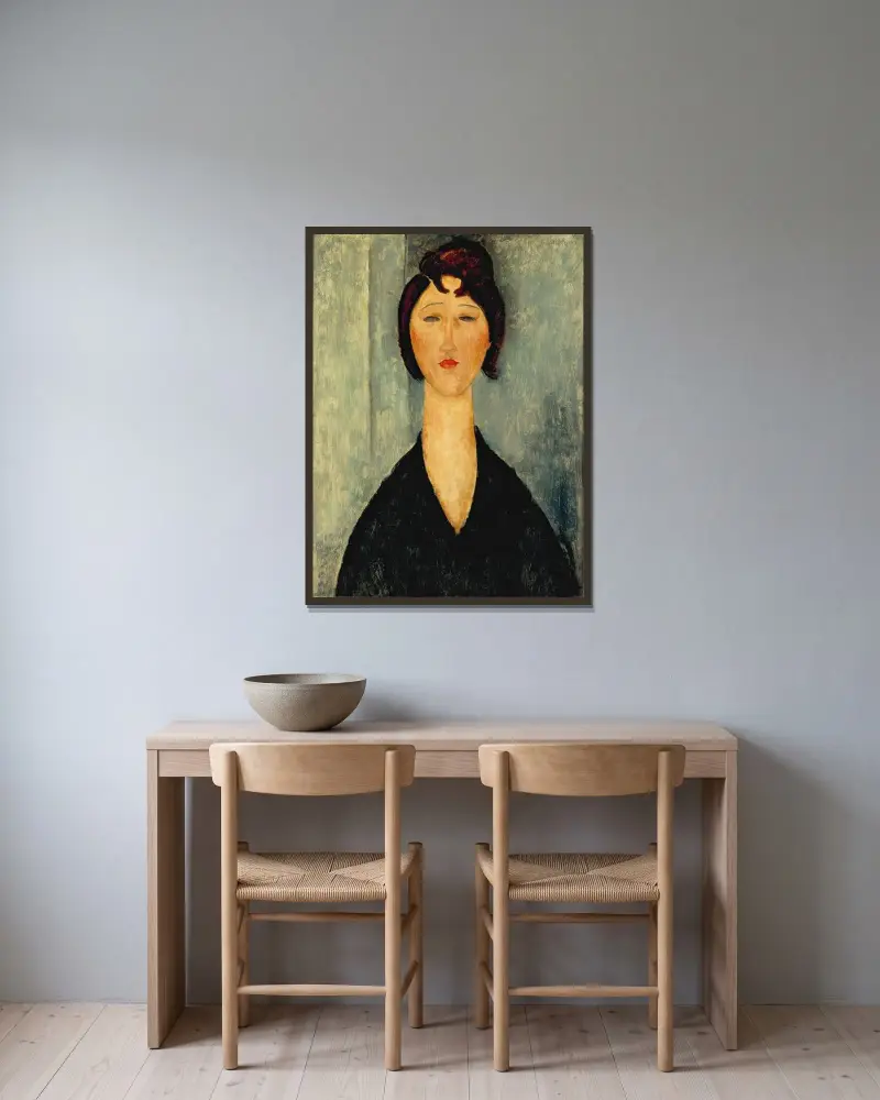 Portrait of a Young Woman, 1918 – nr 1 av Amedeo Modigliani inramad på en vägg