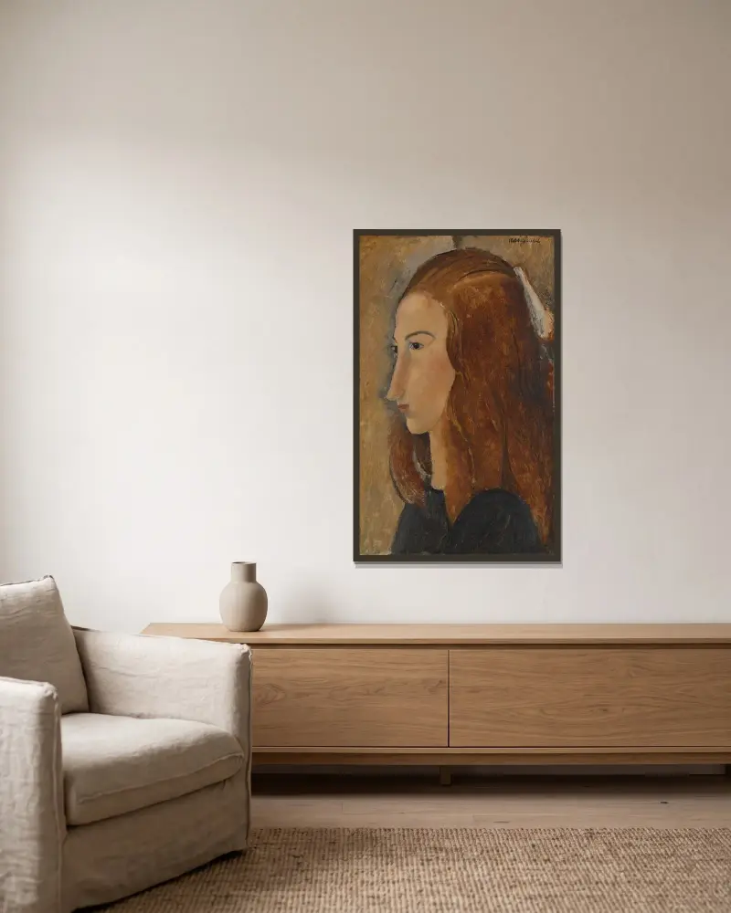 Portrait of a Young Woman, 1918 – nr 2 av Amedeo Modigliani inramad på en vägg