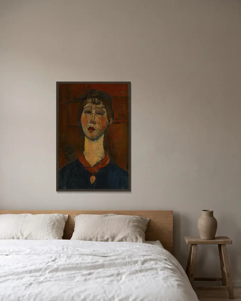 Portrait Of Madame Dorival av Amedeo Modigliani inramad på en vägg