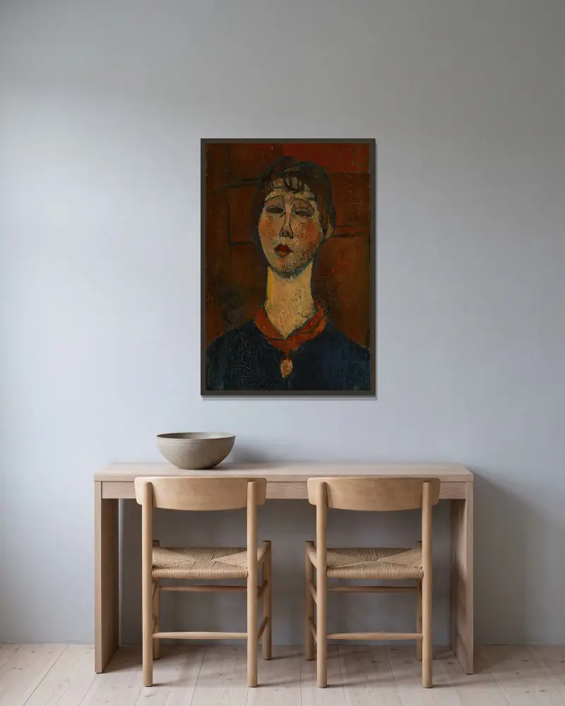 Portrait Of Madame Dorival av Amedeo Modigliani inramad på en vägg