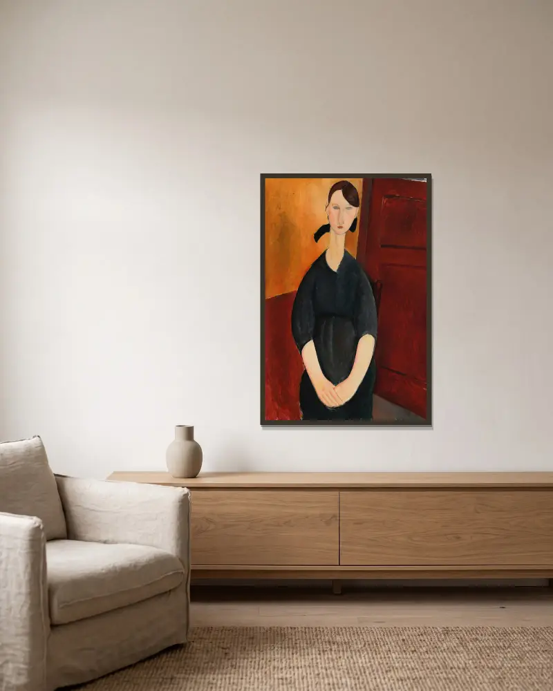 Porträtt av Paulette Jourdain av Amedeo Modigliani inramad på en vägg