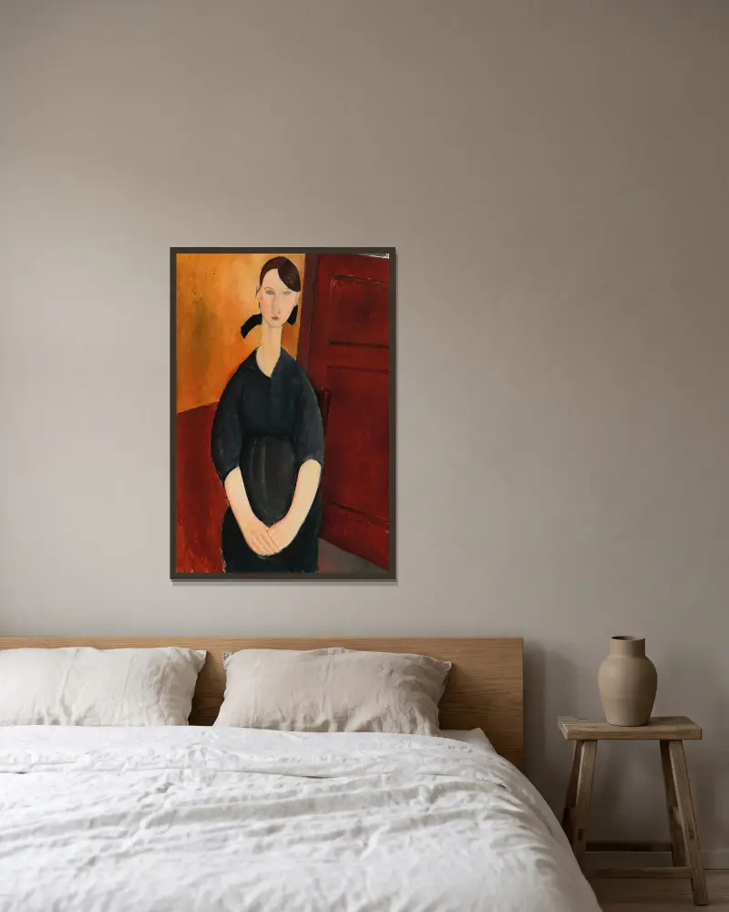 Porträtt av Paulette Jourdain av Amedeo Modigliani inramad på en vägg