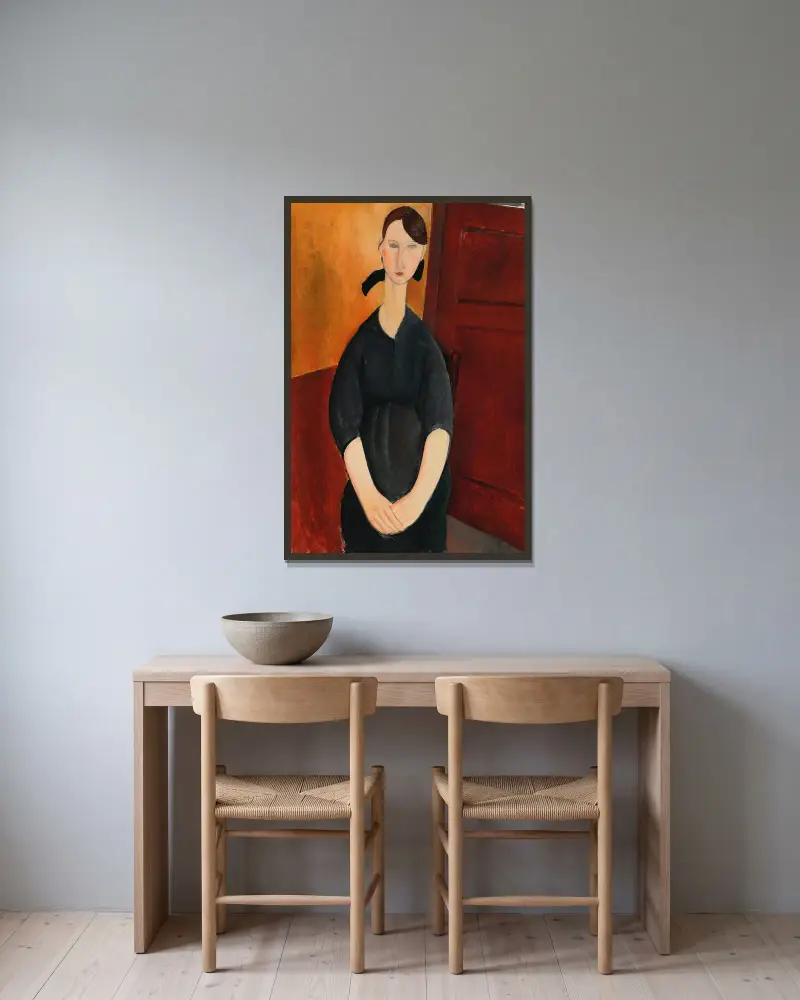 Porträtt av Paulette Jourdain av Amedeo Modigliani inramad på en vägg