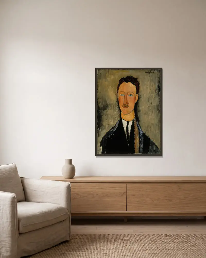 Portrait Of The Artist Léopold Survage av Amedeo Modigliani inramad på en vägg