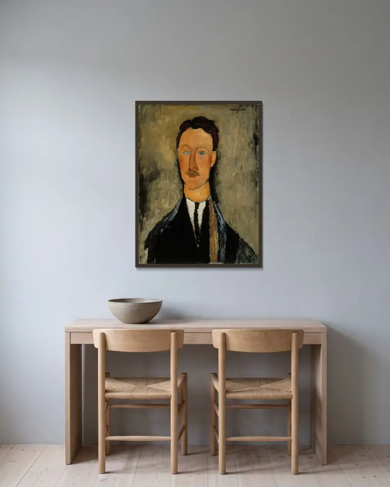 Portrait Of The Artist Léopold Survage av Amedeo Modigliani inramad på en vägg