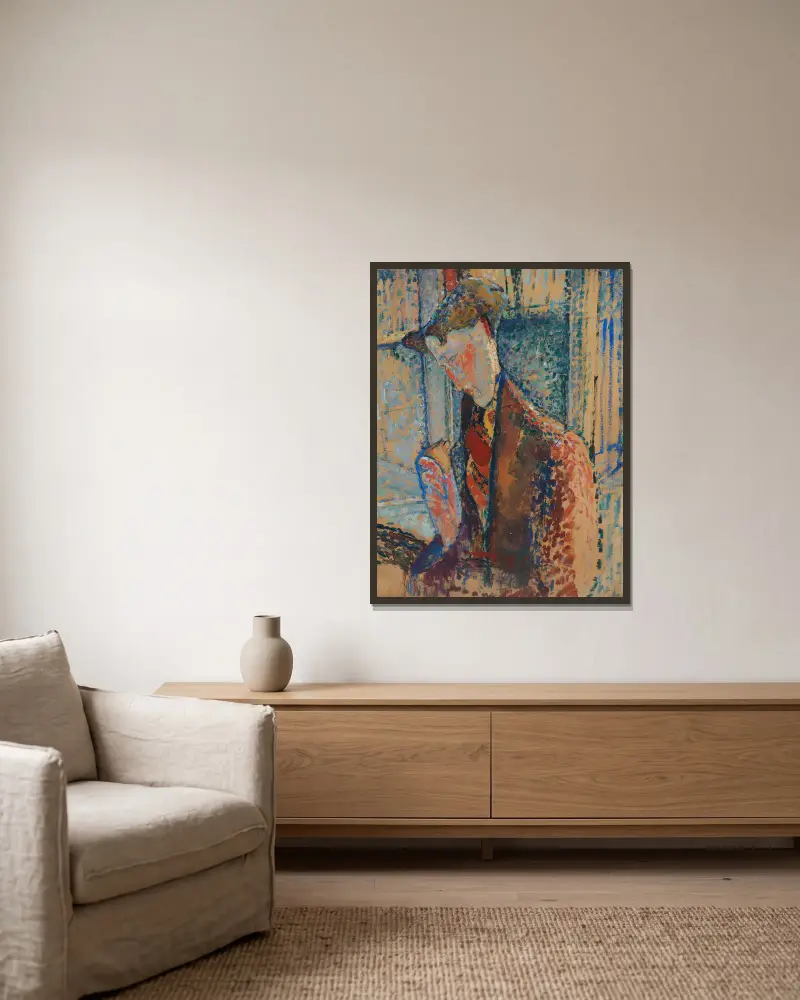 Reverie (studie k portrétu Franka Burtyho Havilanda), Amedeo Modigliani v rámu na stěně