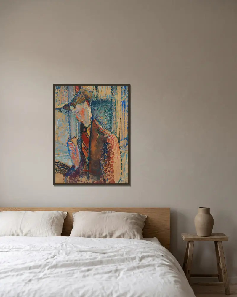 Reverie (studie k portrétu Franka Burtyho Havilanda), Amedeo Modigliani v rámu na stěně