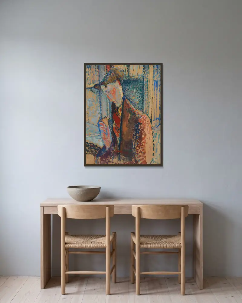 Reverie (studie k portrétu Franka Burtyho Havilanda), Amedeo Modigliani v rámu na stěně