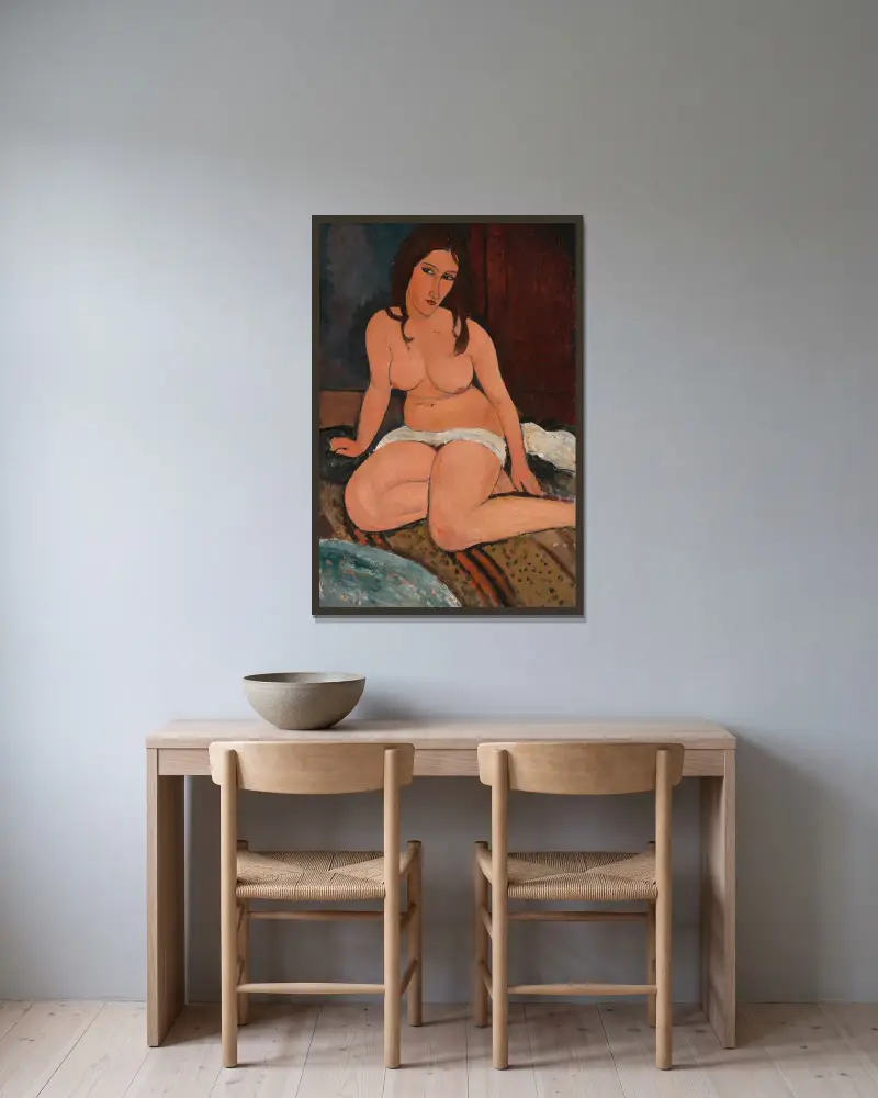 Sedící akt, 1917, Amedeo Modigliani v rámu na stěně