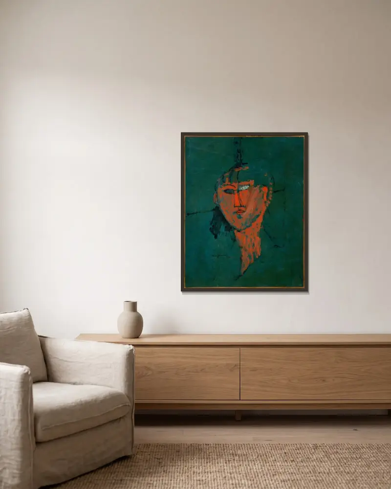 Czerwona głowa, Amedeo Modigliani w ramie na ścianie