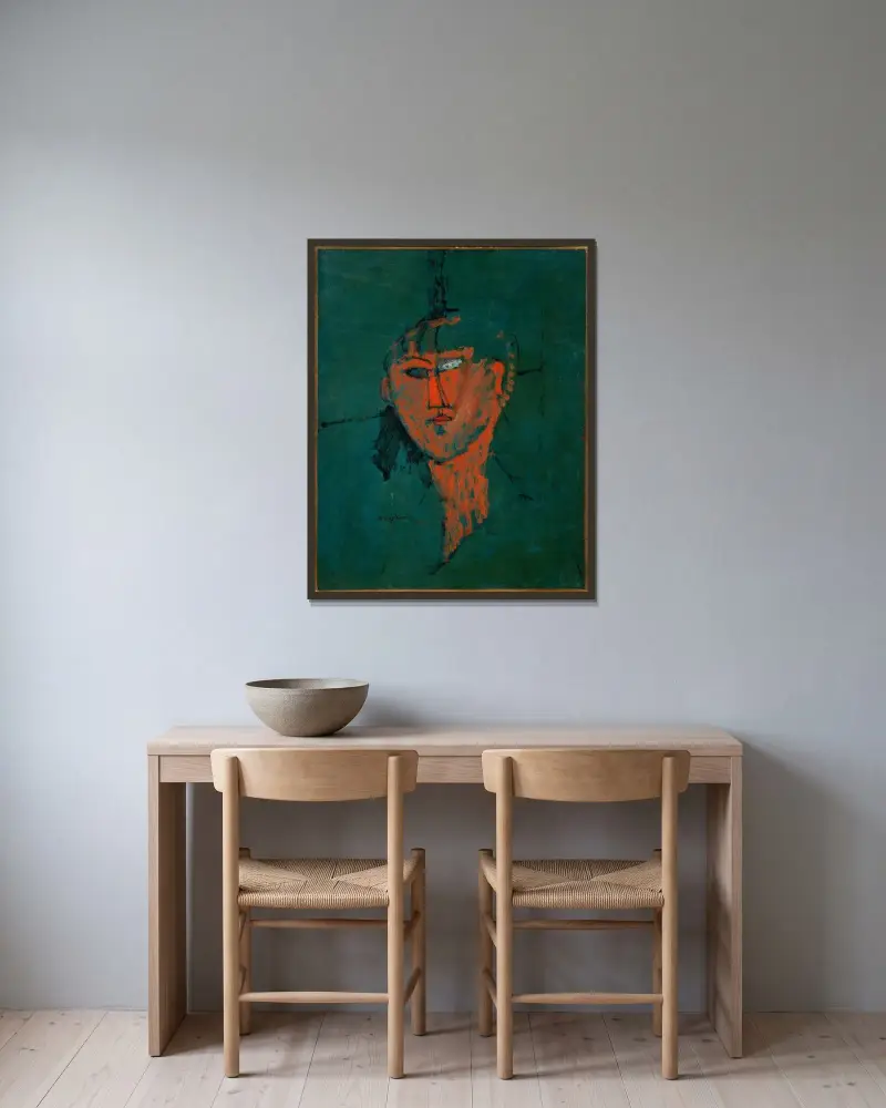 Czerwona głowa, Amedeo Modigliani w ramie na ścianie