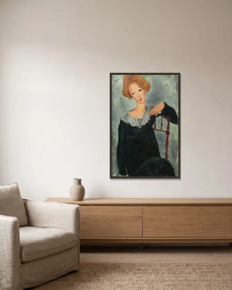 Woman with Red Hair av Amedeo Modigliani inramad på en vägg