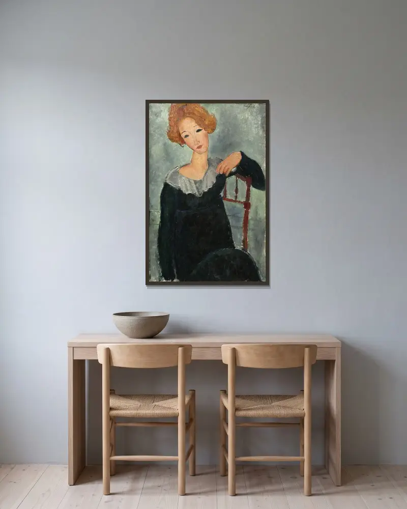 Woman with Red Hair av Amedeo Modigliani inramad på en vägg