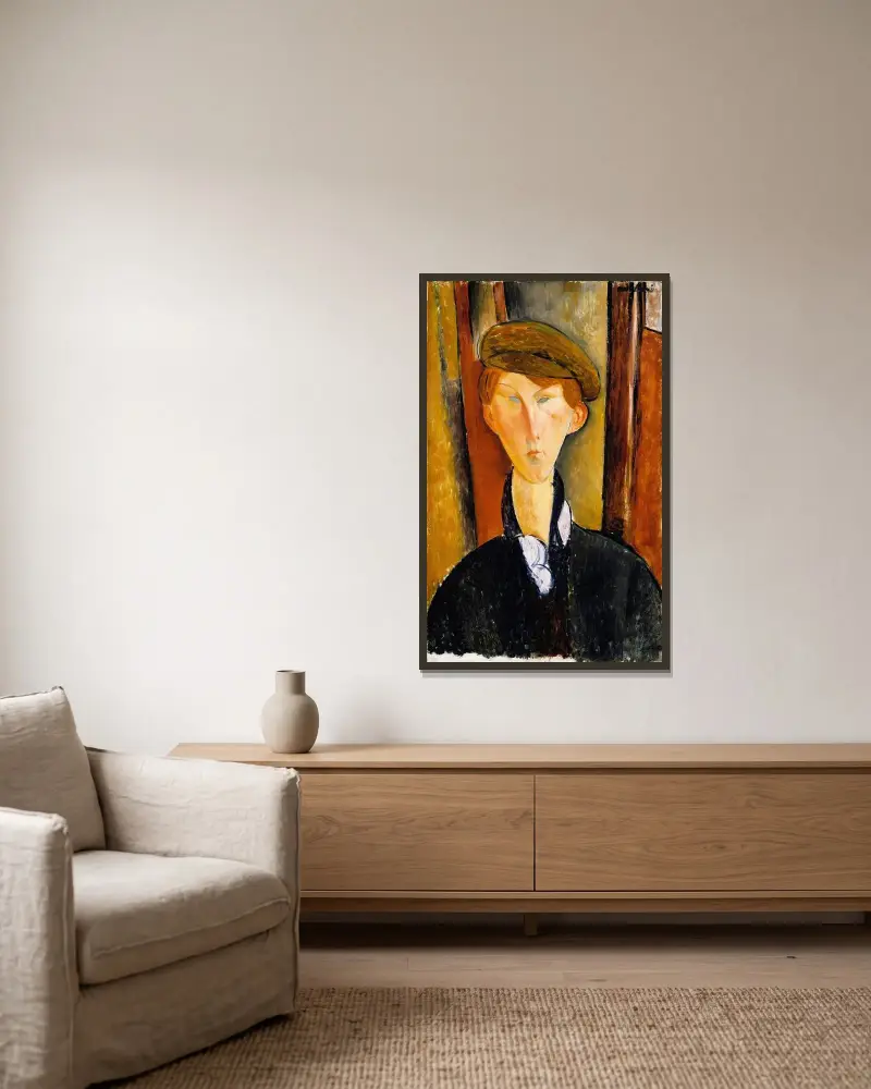 Mladý muž s čepicí, Amedeo Modigliani v rámu na stěně