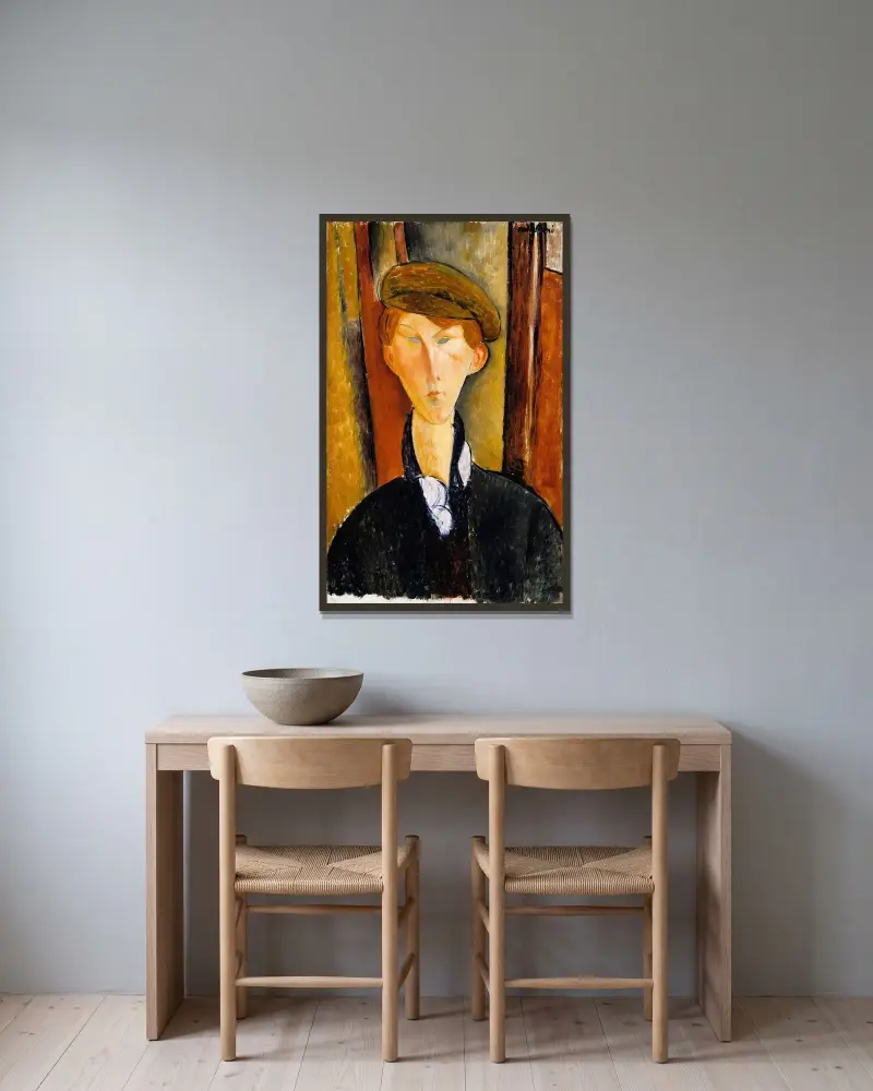 Mladý muž s čepicí, Amedeo Modigliani v rámu na stěně
