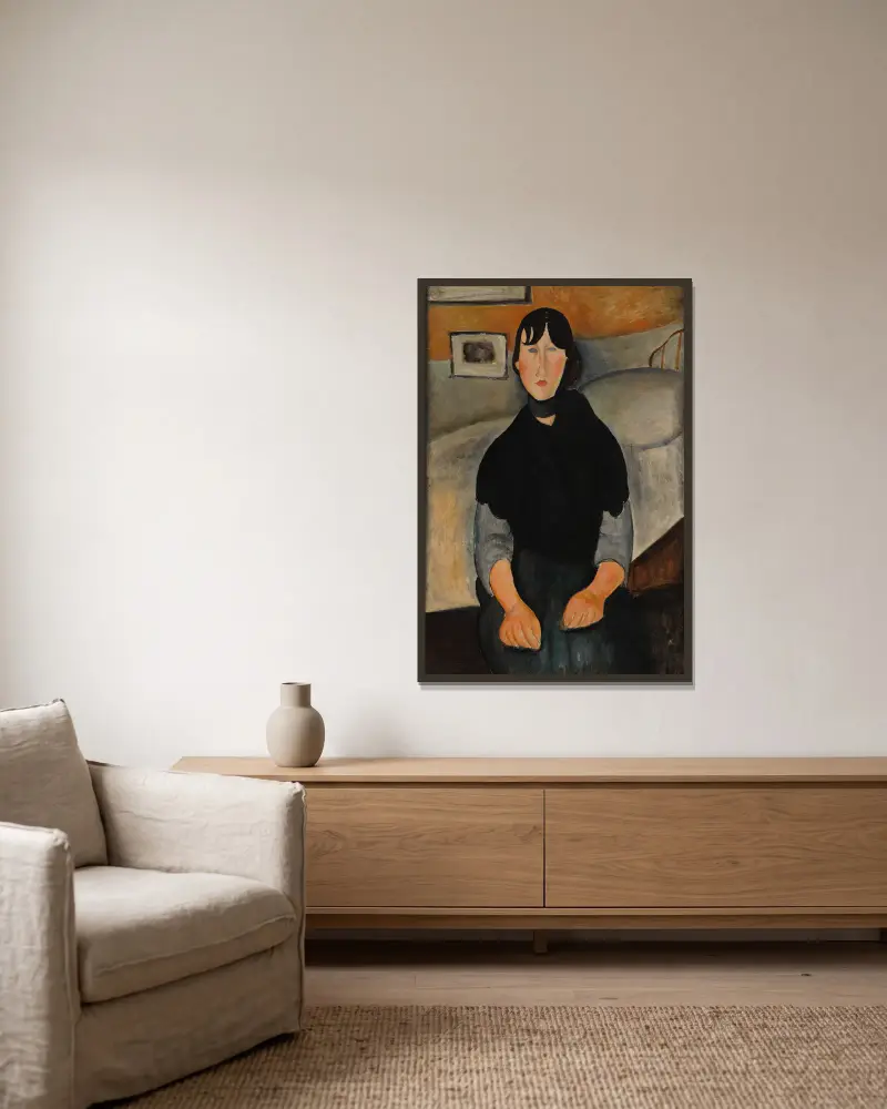 Young Woman of the People av Amedeo Modigliani inramad på en vägg