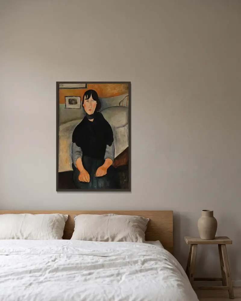 Young Woman of the People av Amedeo Modigliani inramad på en vägg