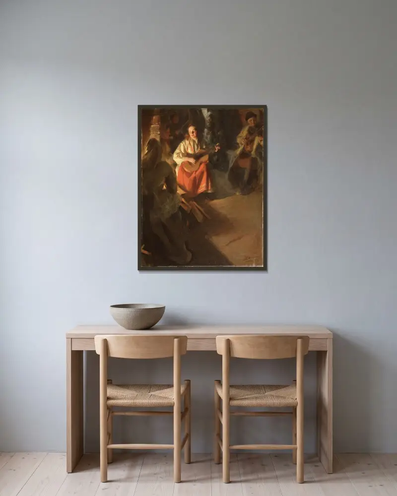 En musikalisk familj av Anders Zorn inramad på en vägg