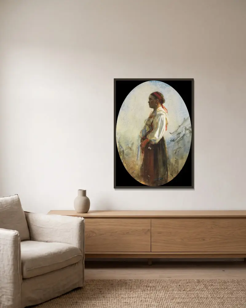 En ung bondflicka av Anders Zorn inramad på en vägg
