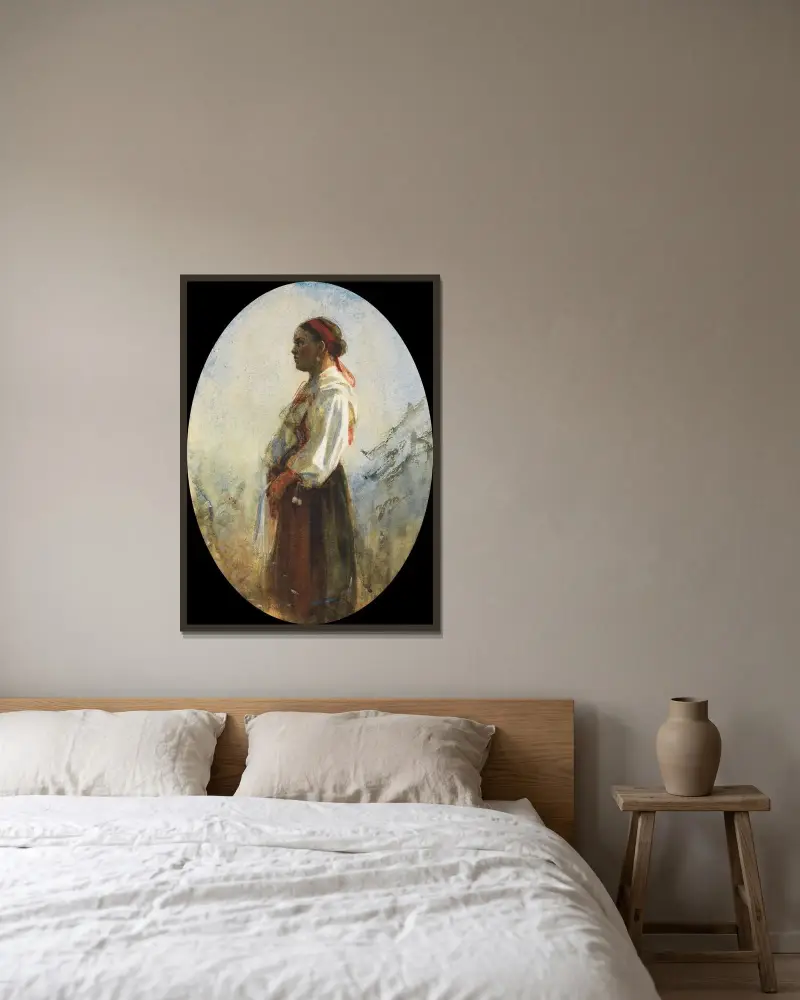 En ung bondflicka av Anders Zorn inramad på en vägg